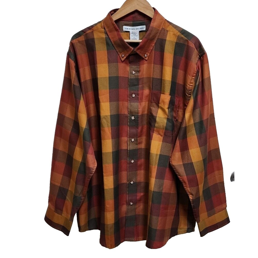 Irvine Park Mens 2XL Cotton Blend Rust Multi Plaid Long Slv Shirt Button Pocket